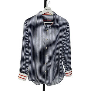 Robert Graham Men's Stripe  Flip Cuff Button Down Shirt Size Large Tailor Fit
